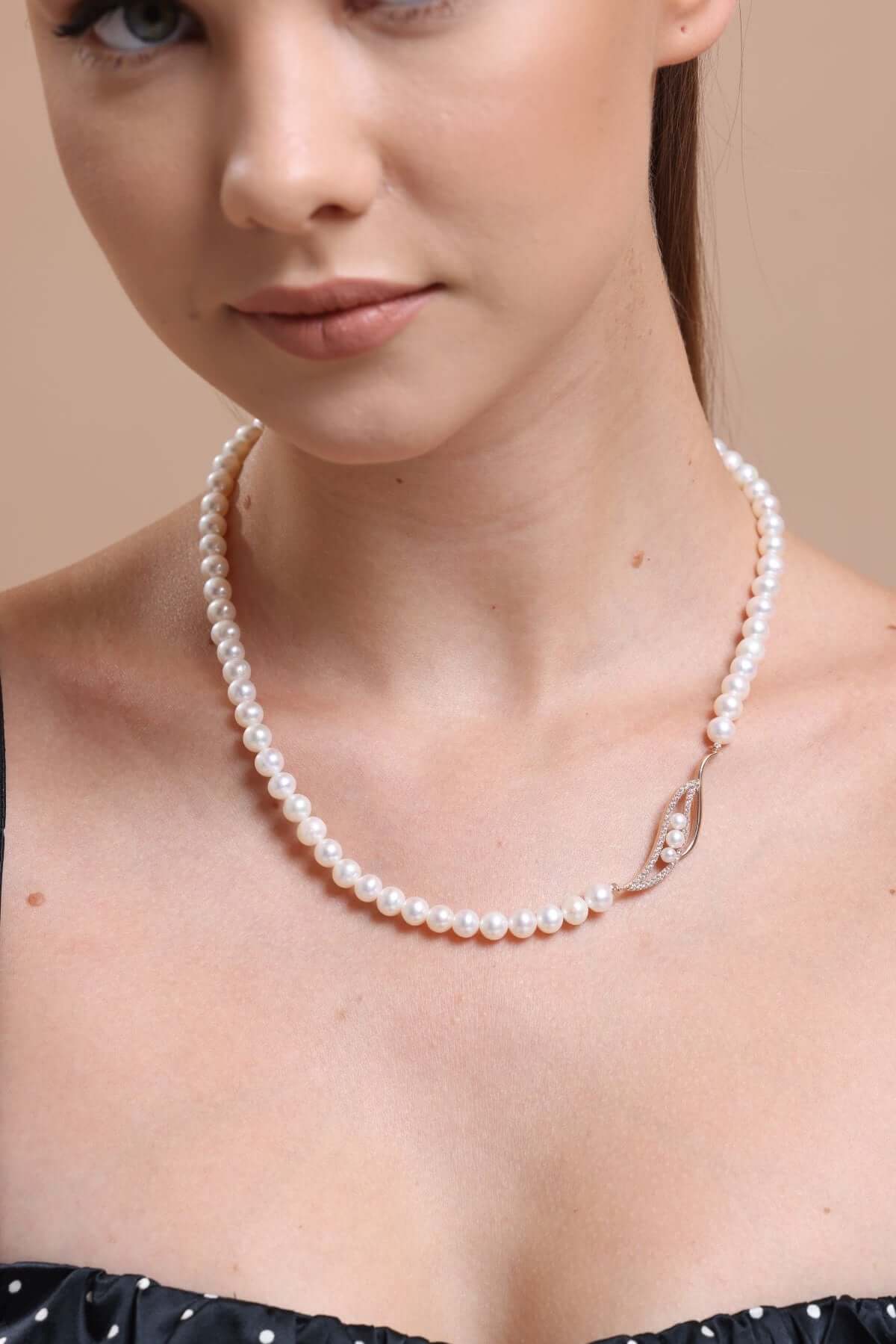 Yaprak Taşlı Doğal İnci Kolye Bileklik İkili Set | | Birinci1926