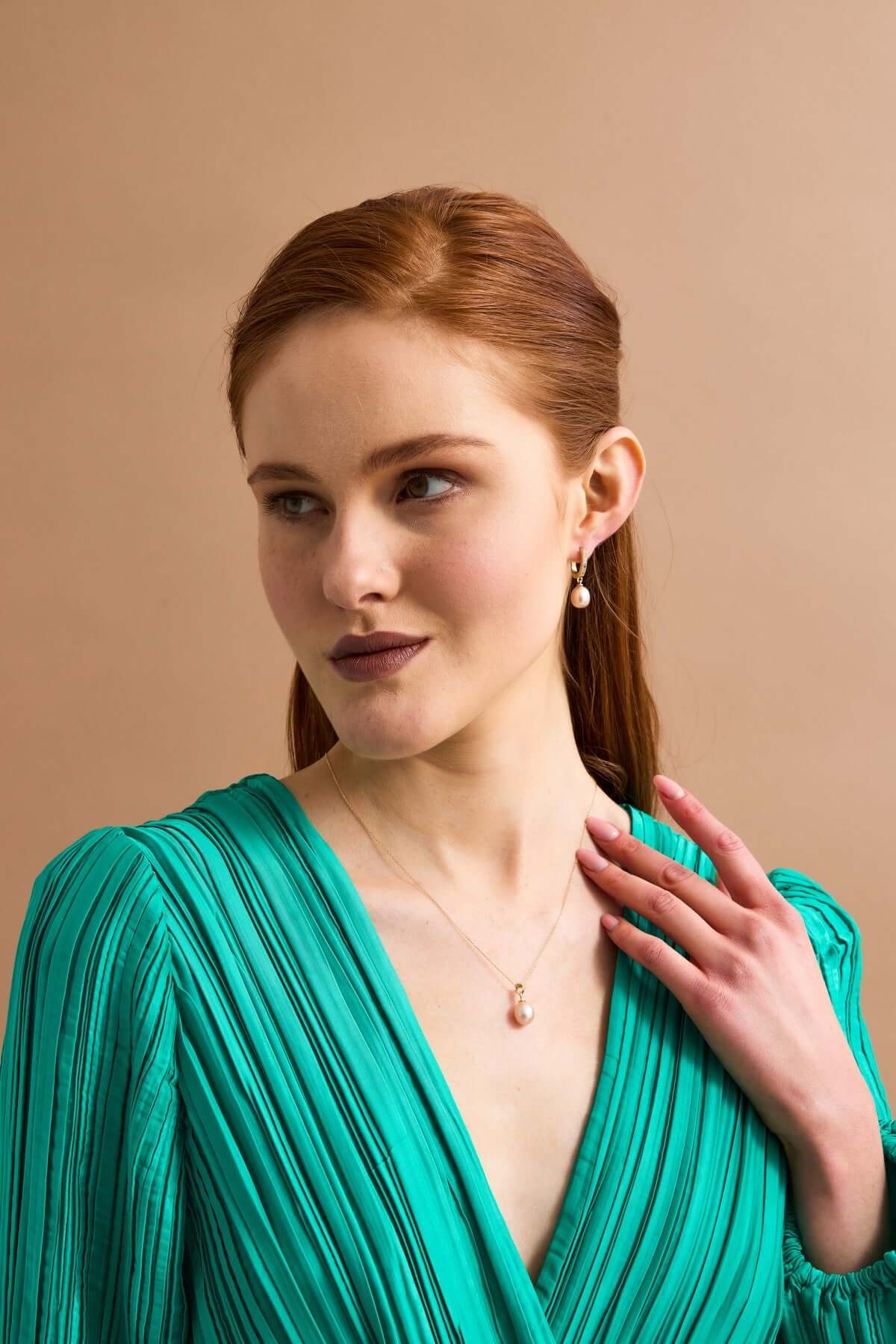 Pembe Damla Doğal İnci Kolye Küpe İkili Set | | Birinci1926