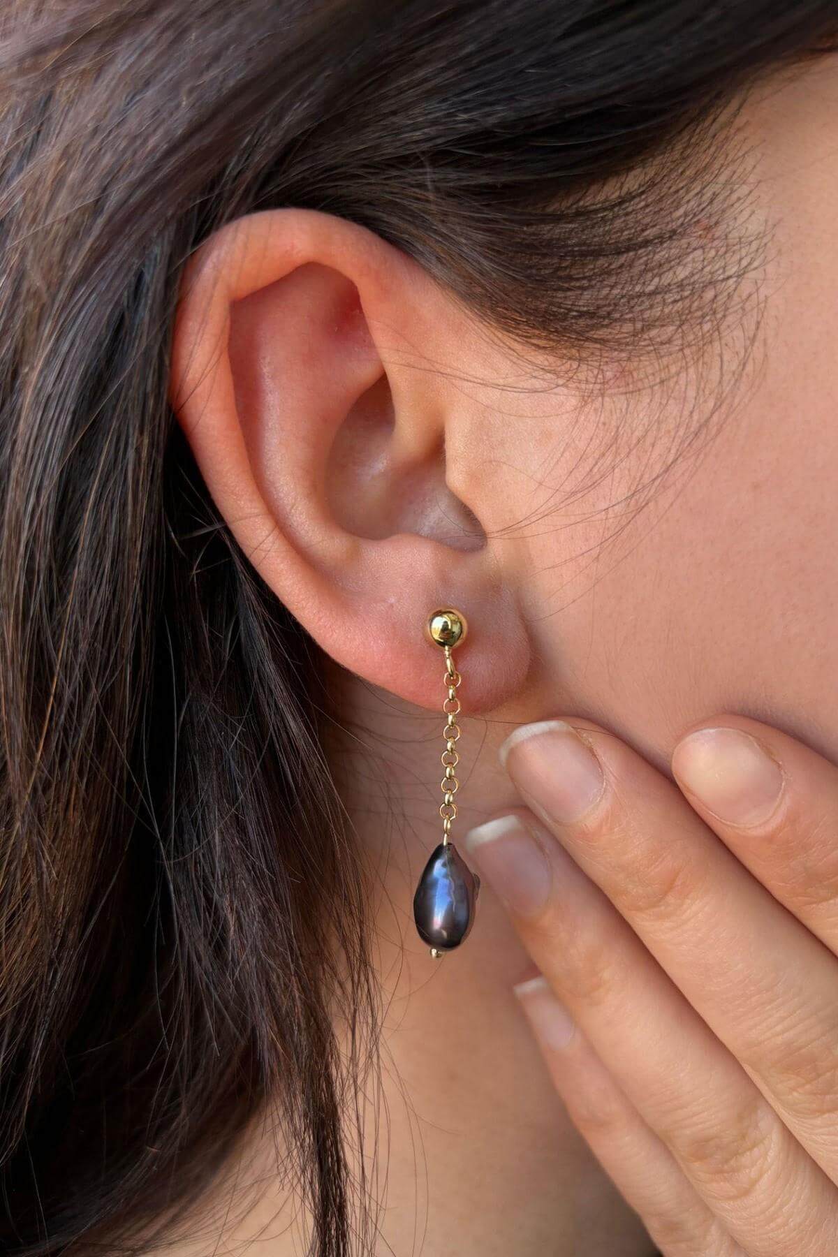 Doğal Barok İncili Zincir Küpe | | Birinci1926