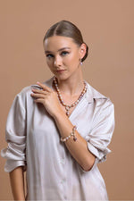 Halka Kilitli Multicolor Barok Doğal İnci Küpe Kolye Bileklik Üçlü Set | | Birinci1926