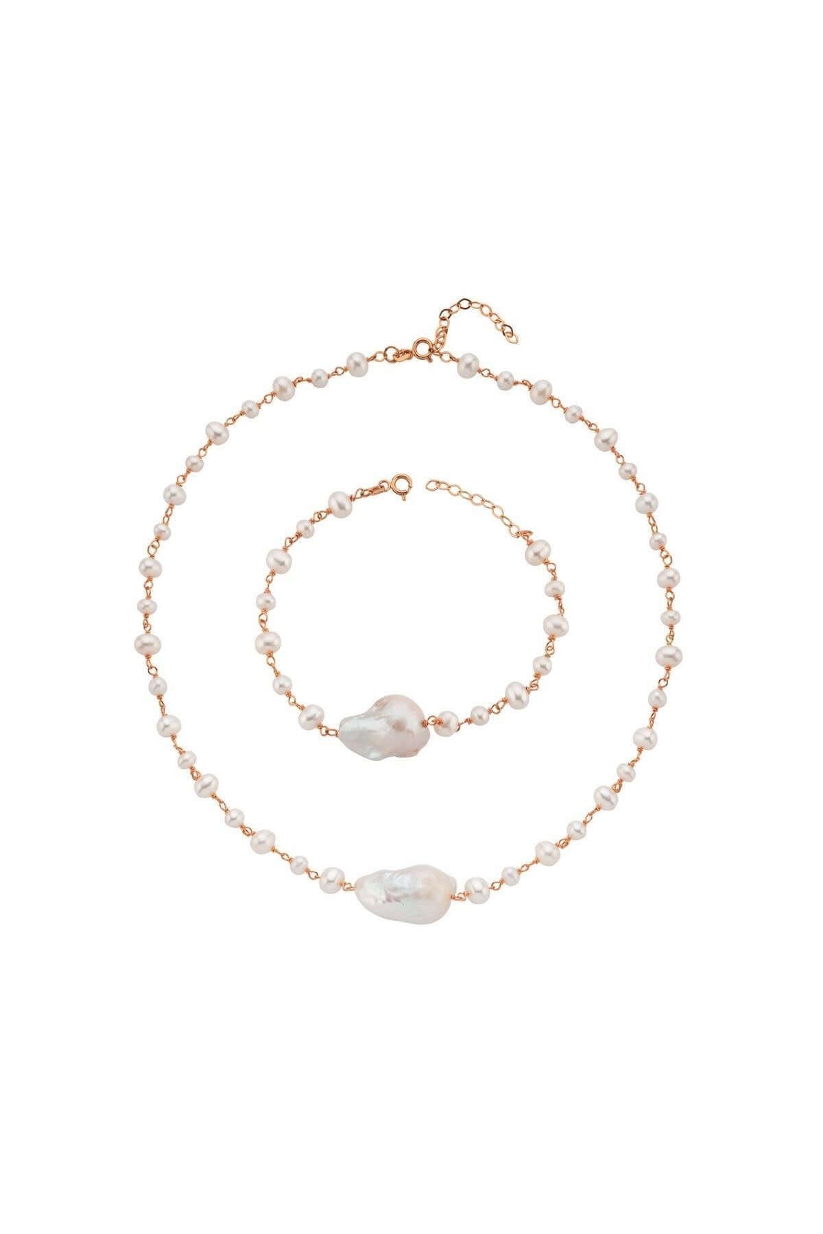 Barok Doğal İnci Kolye Bileklik İkili Set | | Birinci1926