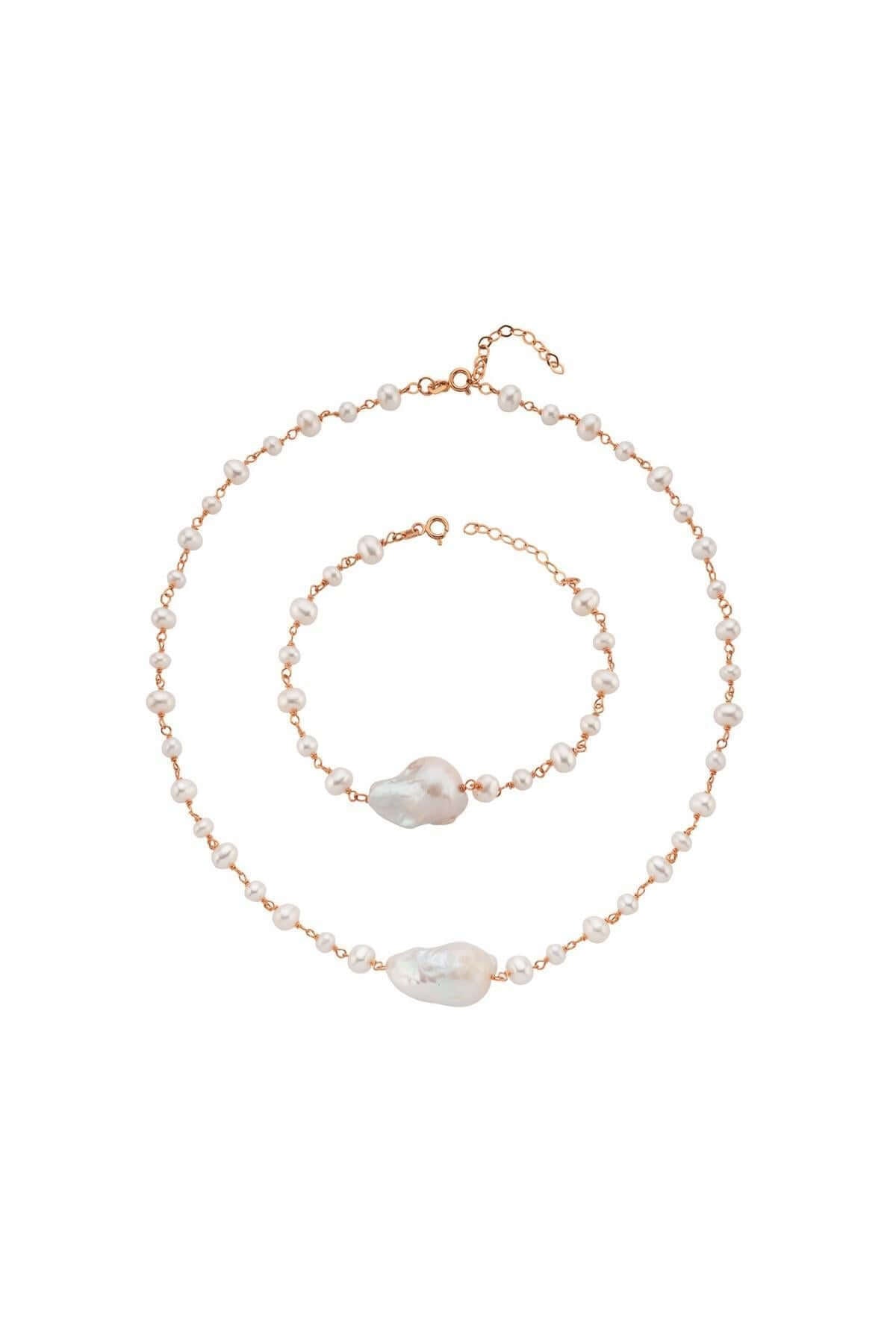 Barok Doğal İnci Kolye Bileklik İkili Set | | Birinci1926