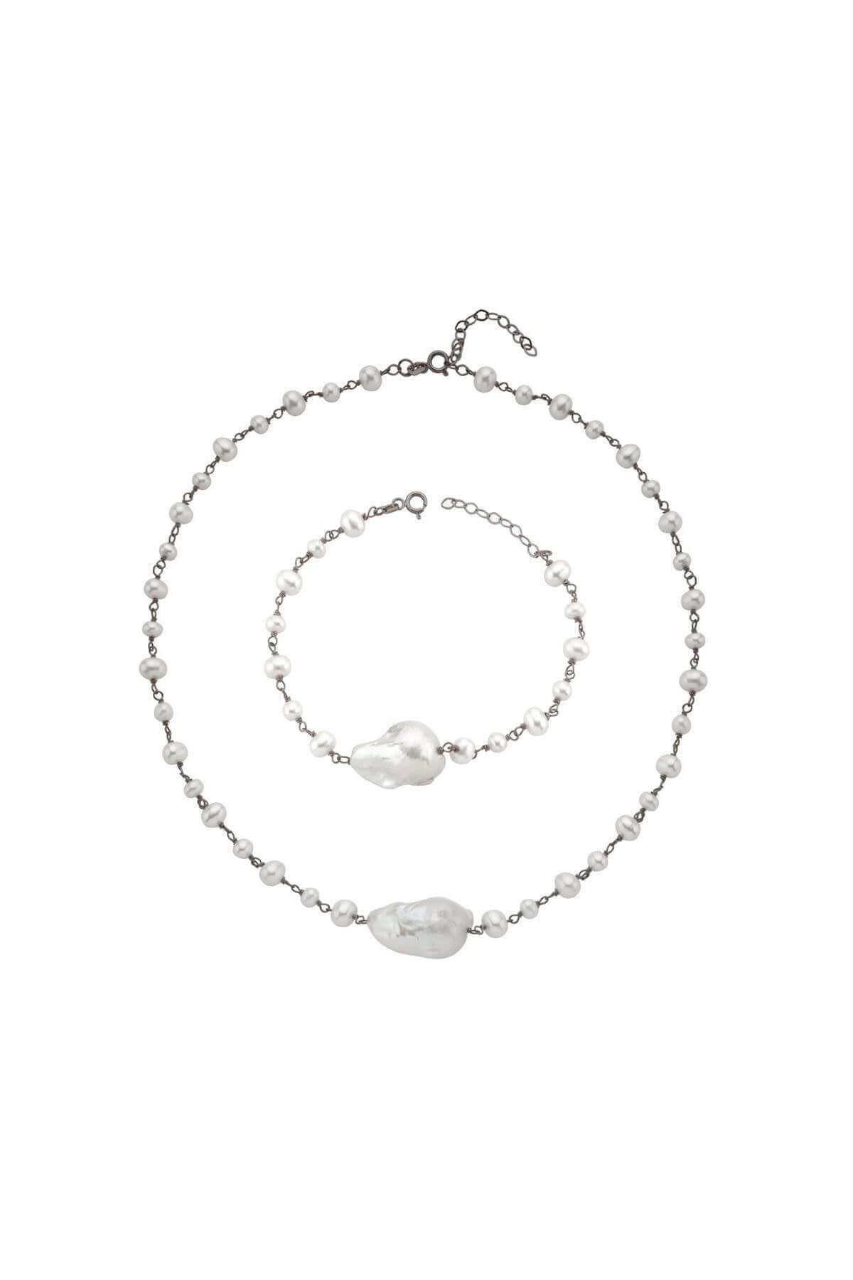 Barok Doğal İnci Kolye Bileklik İkili Set | | Birinci1926