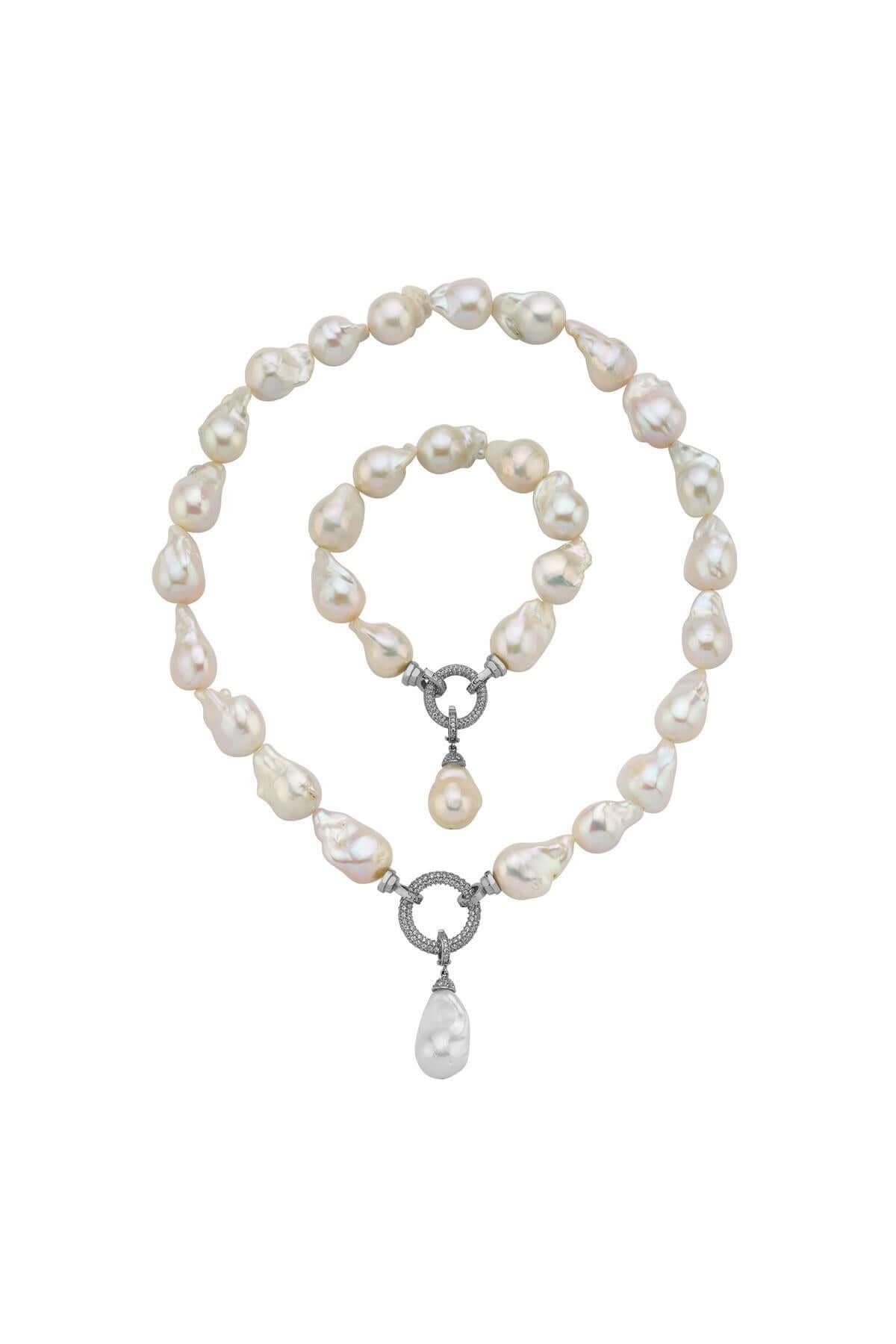 Halka Kilitli Barok Doğal İnci Kolye Bileklik İkili Set | | Birinci1926