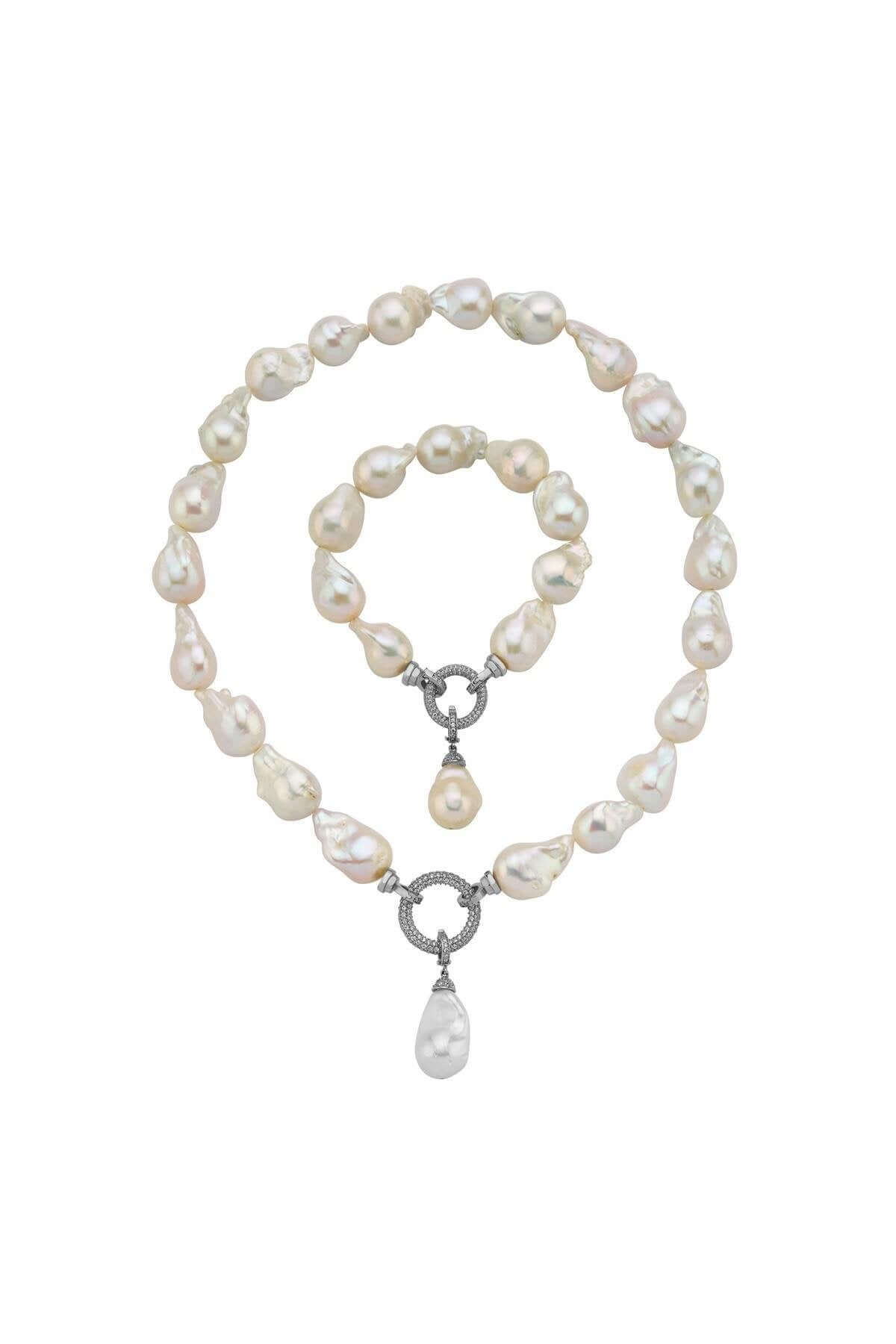 Halka Kilitli Barok Doğal İnci Kolye Bileklik İkili Set | | Birinci1926