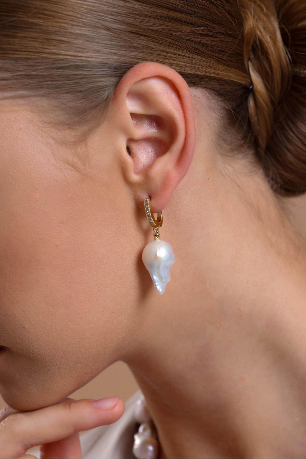 Halka Kilitli Barok Doğal İnci Küpe Kolye Bileklik Üçlü Set | | Birinci1926