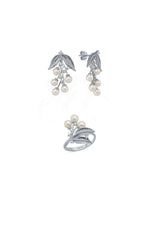 Zeytin Dalı Doğal İnci Küpe Yüzük İkili Set | | Birinci1926