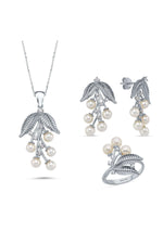 Zeytin Dalı Doğal İncili Kolye Yüzük İkili Set | | Birinci1926