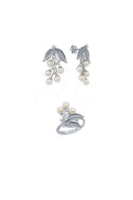 Zeytin Dalı Doğal İnci Küpe Yüzük İkili Set | | Birinci1926