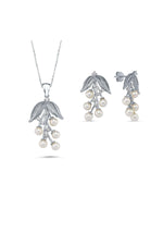 Zeytin Dalı Doğal İncili Küpe Kolye İkili Set | | Birinci1926