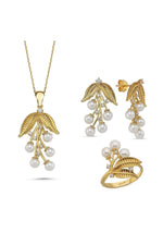 Zeytin Dalı Doğal İncili Kolye Yüzük İkili Set | | Birinci1926