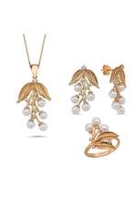 Zeytin Dalı Doğal İncili Kolye Yüzük İkili Set | | Birinci1926