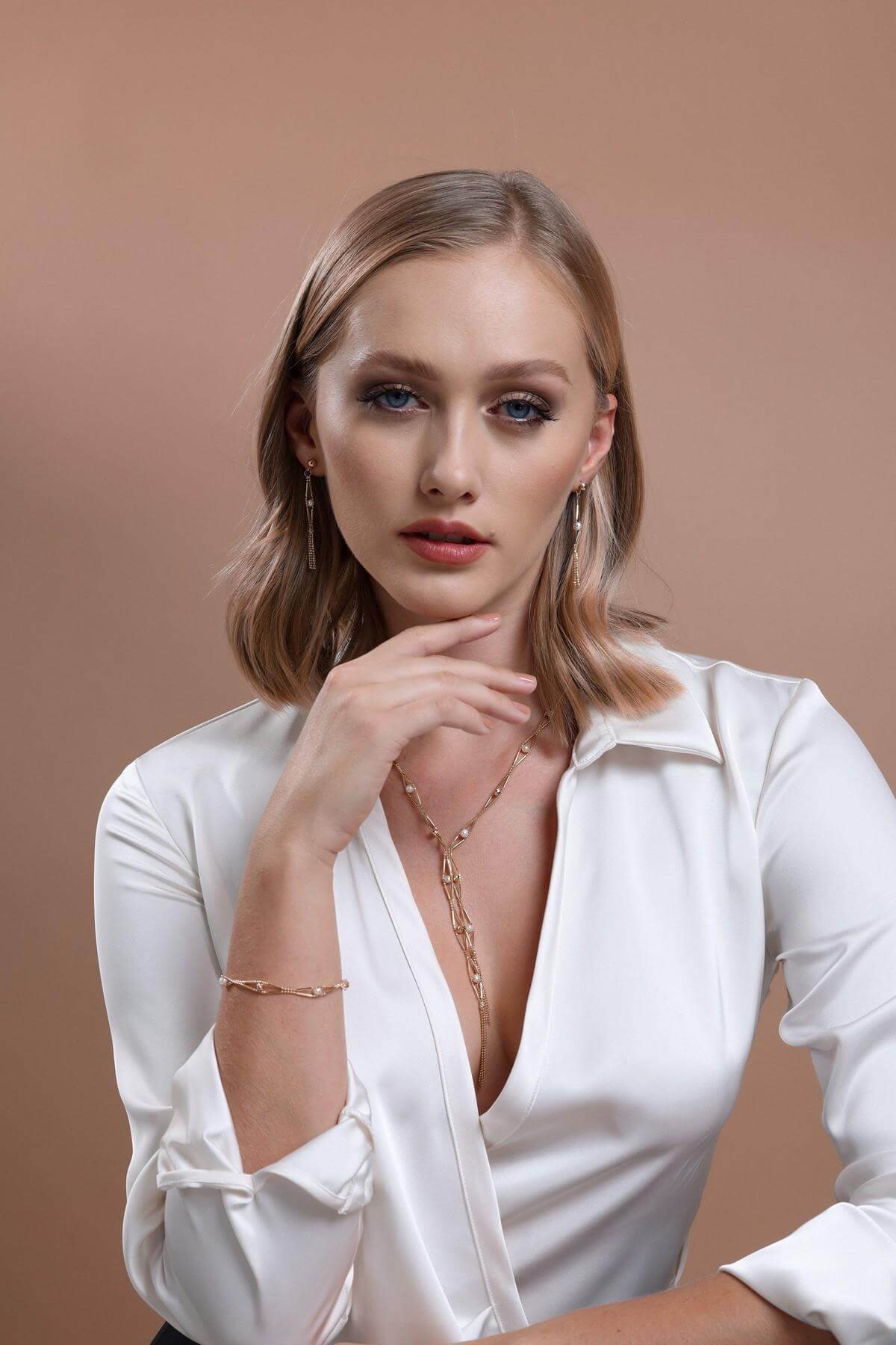 Baklava Dilimi Doğal İncili Küpe Kolye Bileklik Üçlü Set | | Birinci1926