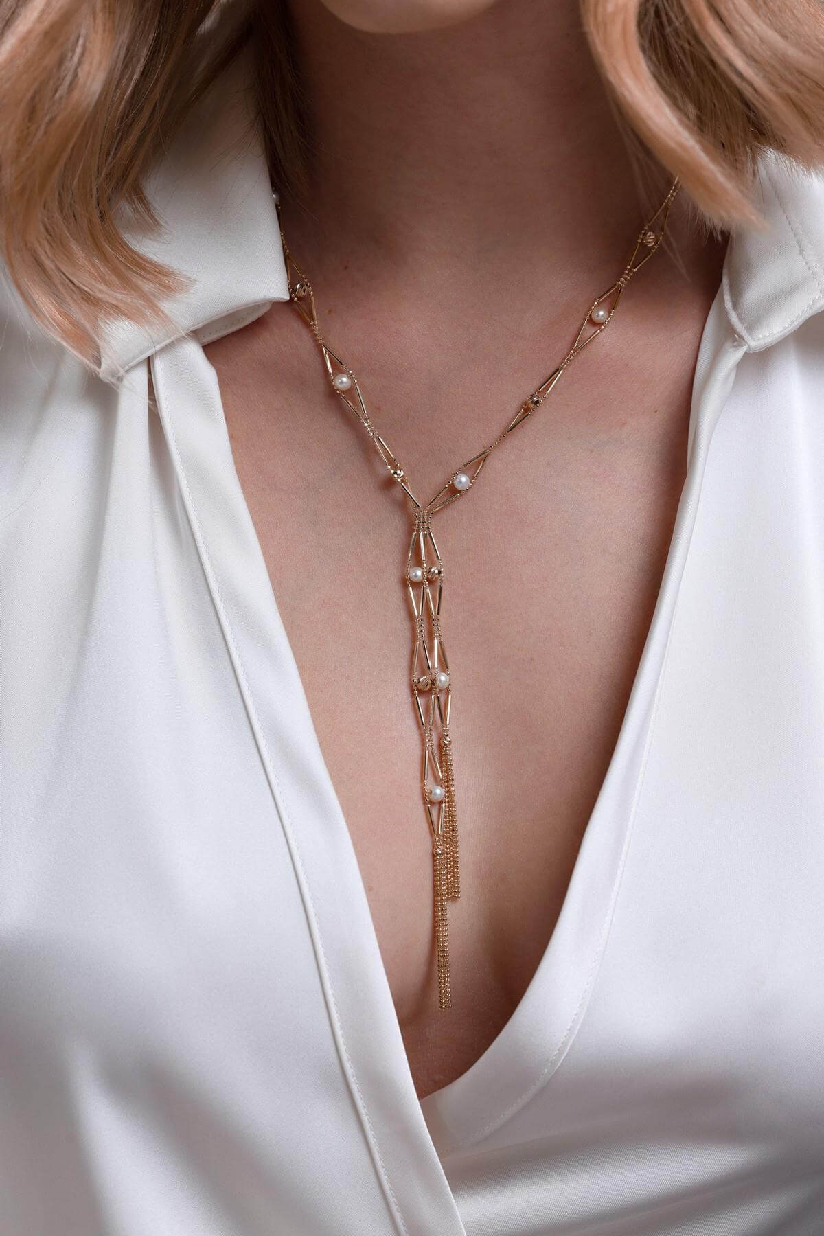 Baklava Dilimi Doğal İncili Püsküllü Kolye | | Birinci1926