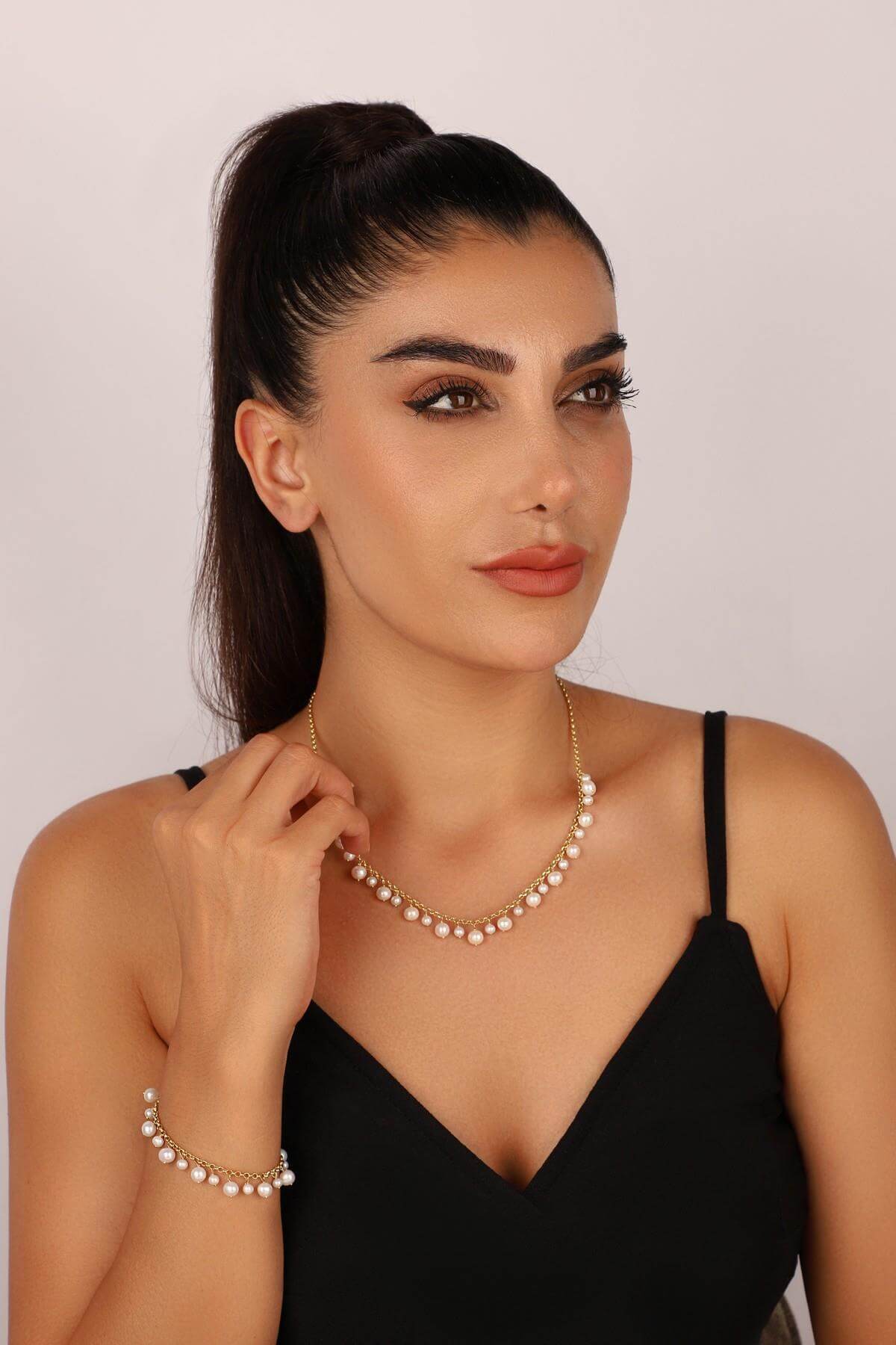 Doğal İnci Sallantılı Kolye Bileklik İkili Set | | Birinci1926