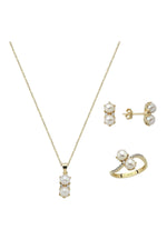 İkili İnci Küpe Kolye Yüzük Üçlü Set | | Birinci1926