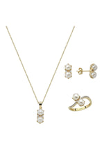 İkili İnci Küpe Kolye Yüzük Üçlü Set | | Birinci1926