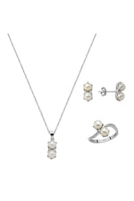 İkili İnci Küpe Kolye Yüzük Üçlü Set | | Birinci1926