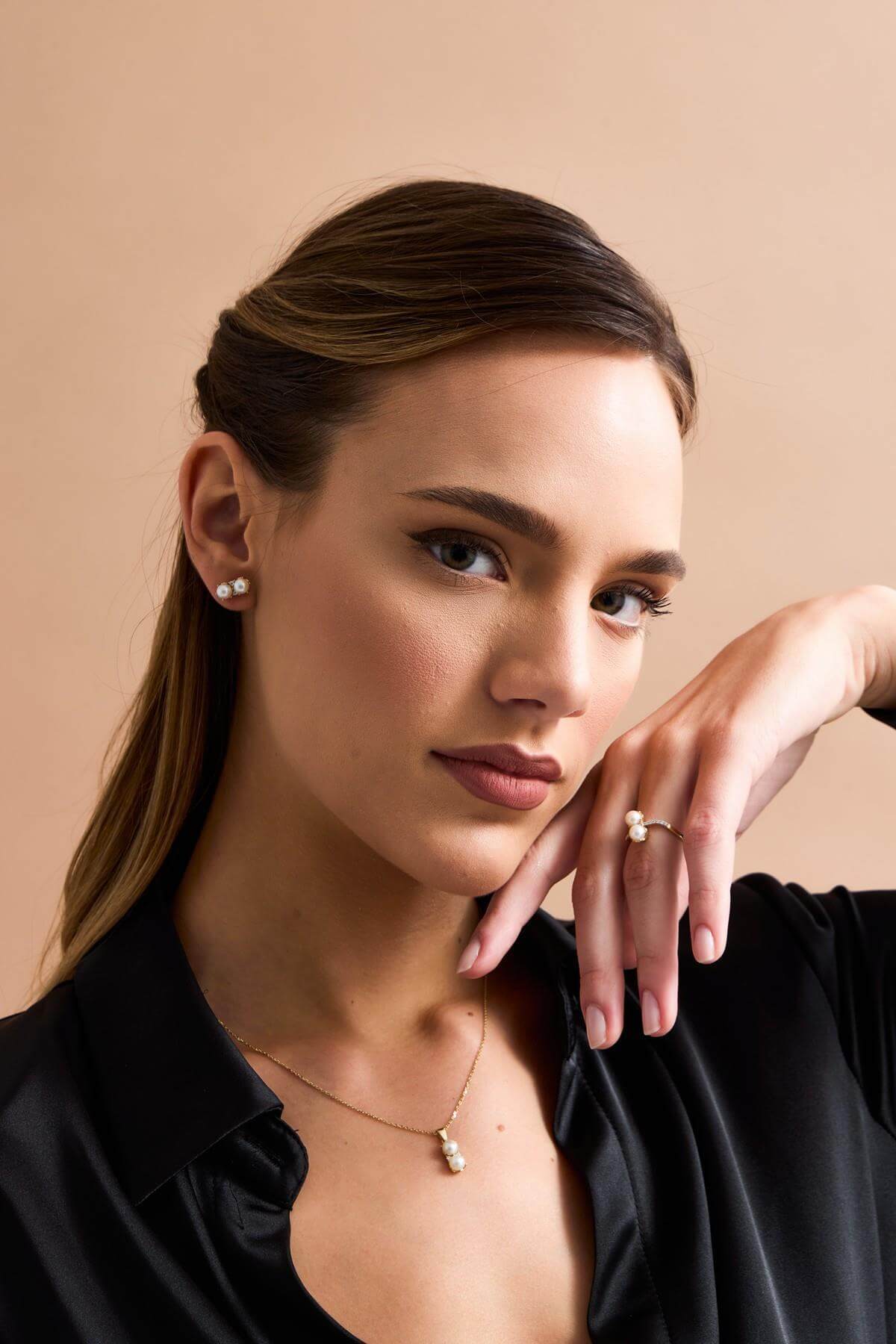 İkili İnci Küpe Kolye Yüzük Üçlü Set | | Birinci1926