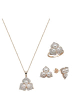 Zirkon Taşlı Doğal İncili Küpe Kolye Yüzük Üçlü Set | | Birinci1926