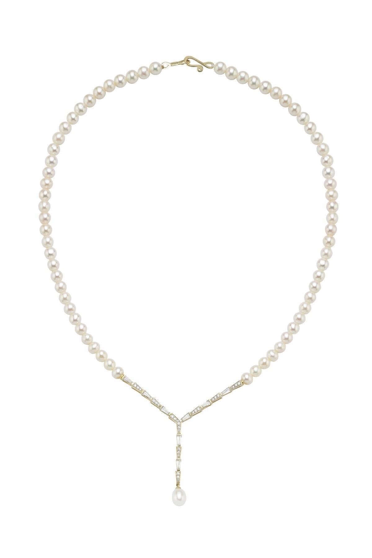 Baget Zirkon Taşlı Doğal İnci Kolye | | Birinci1926