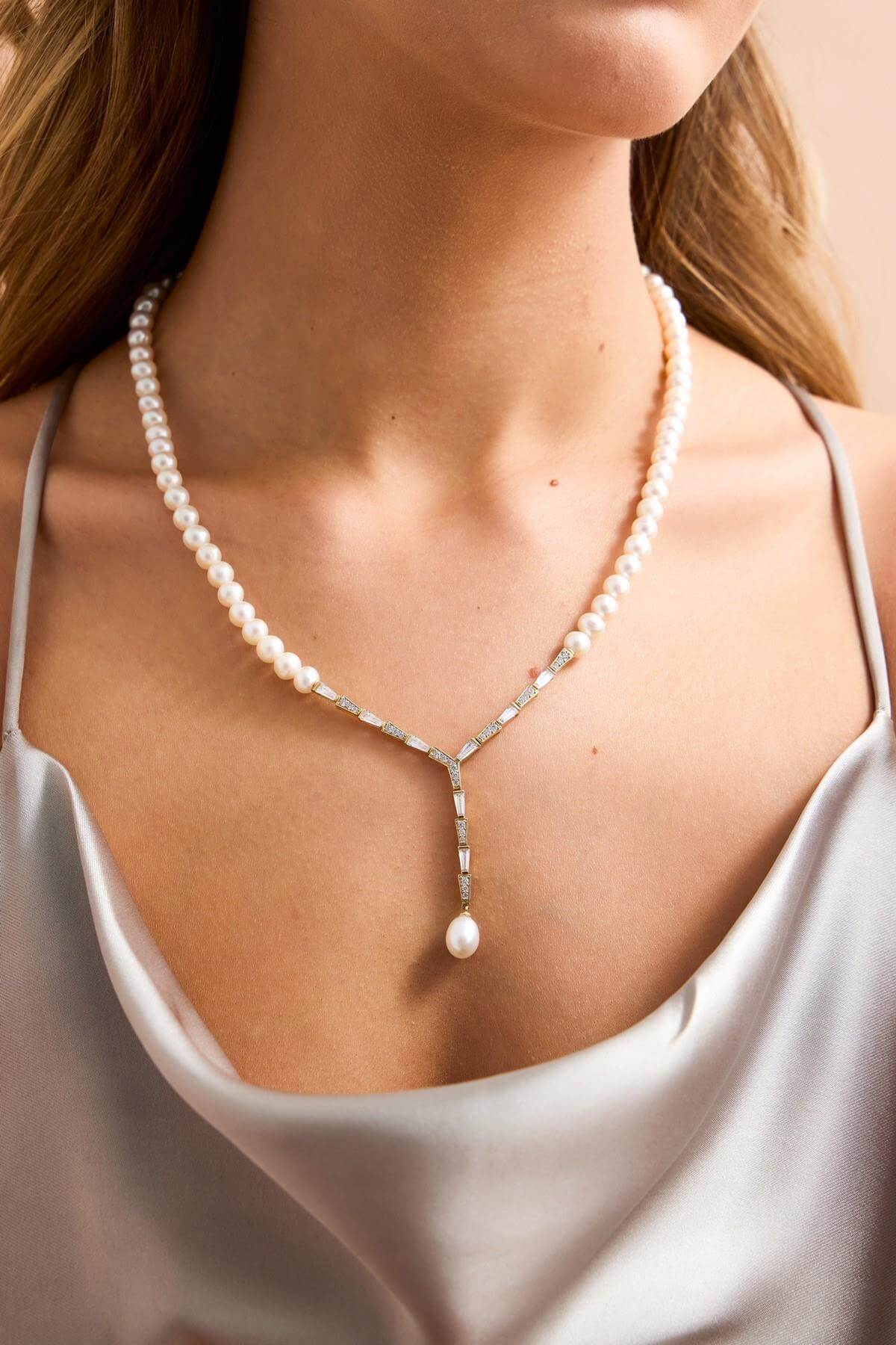 Baget Zirkon Taşlı Doğal İnci Kolye | | Birinci1926