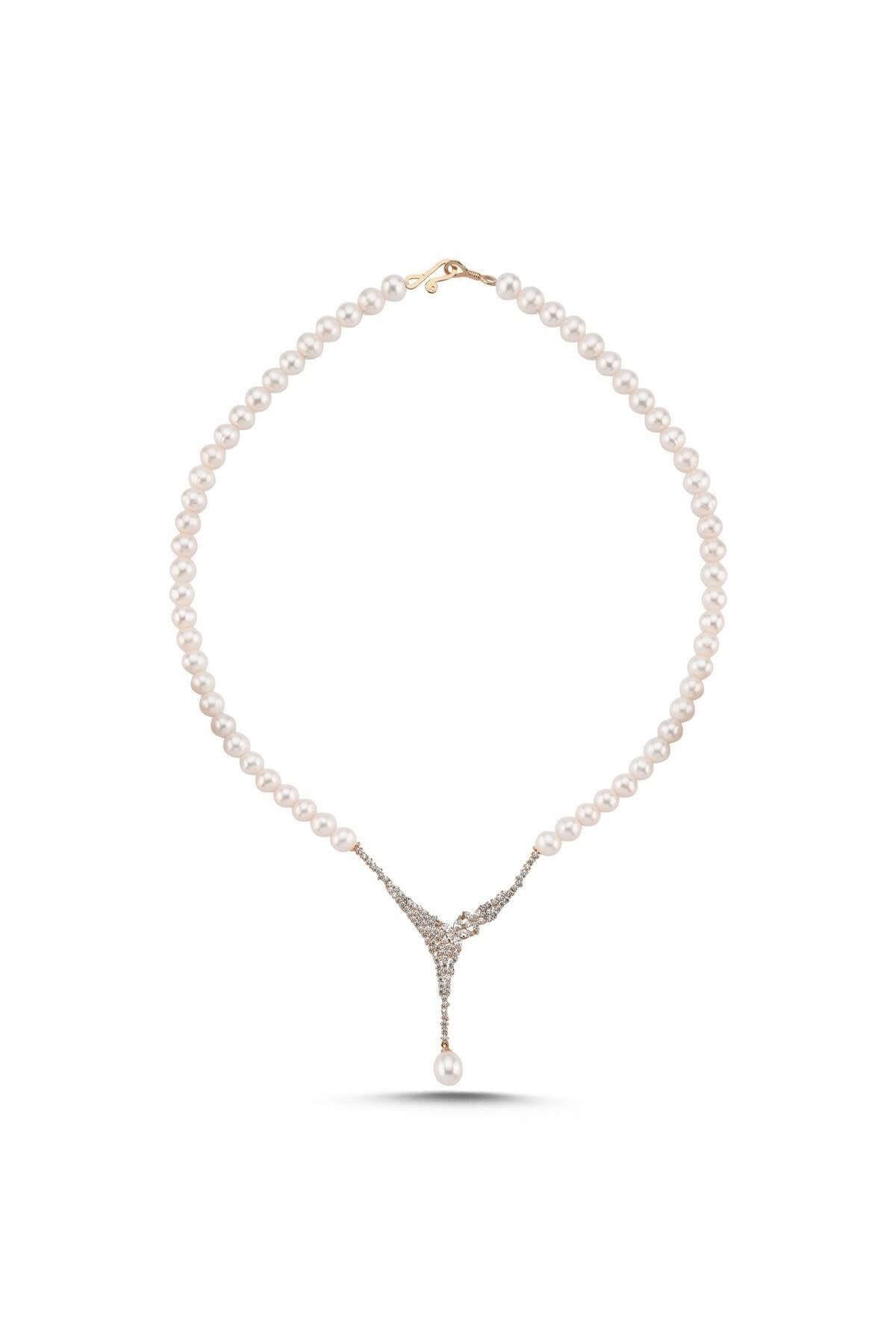 Çiçek Detay Zirkon Taşlı Doğal İnci Kolye | | Birinci1926