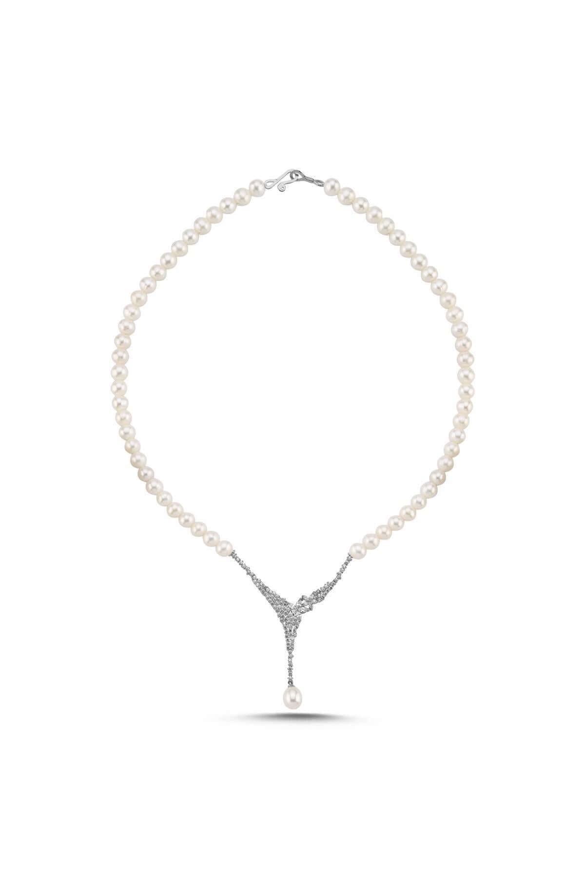 Çiçek Detay Zirkon Taşlı Doğal İnci Kolye | | Birinci1926