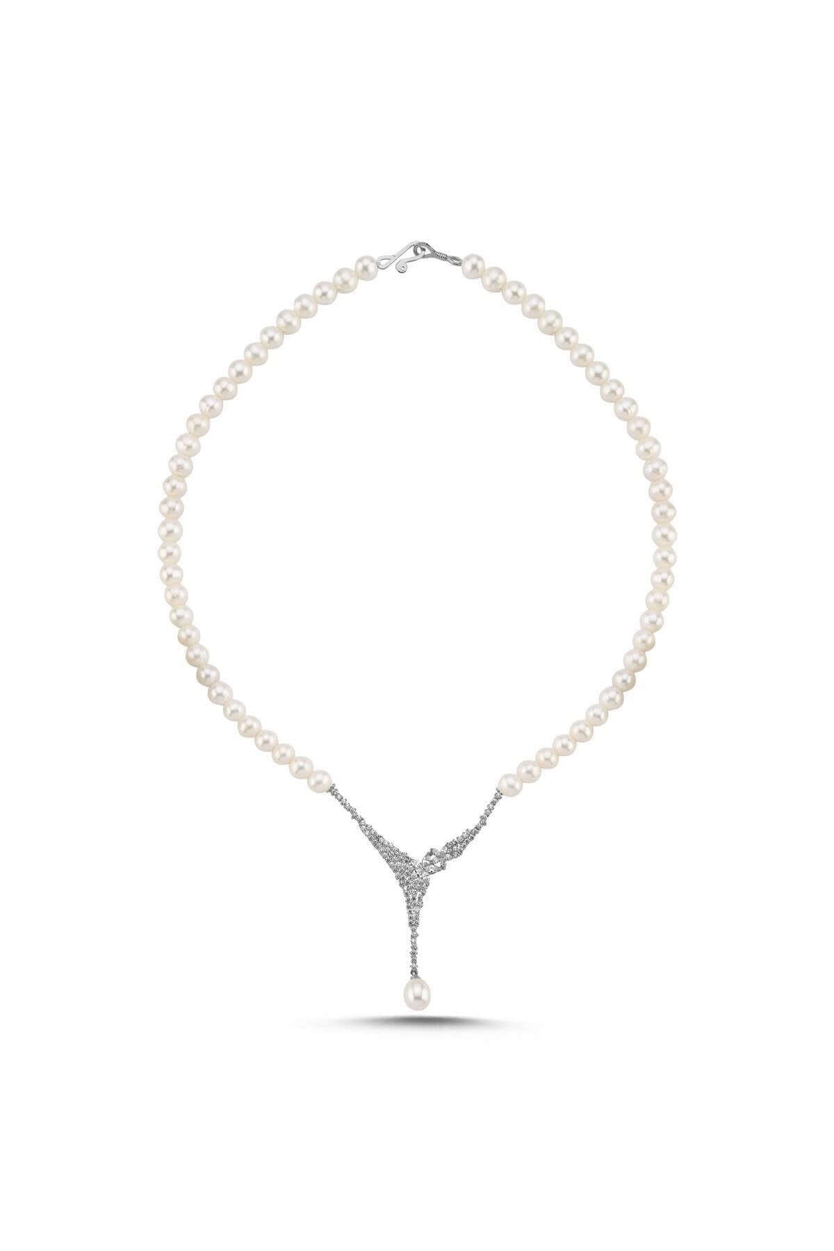 Çiçek Detay Zirkon Taşlı Doğal İnci Kolye | | Birinci1926