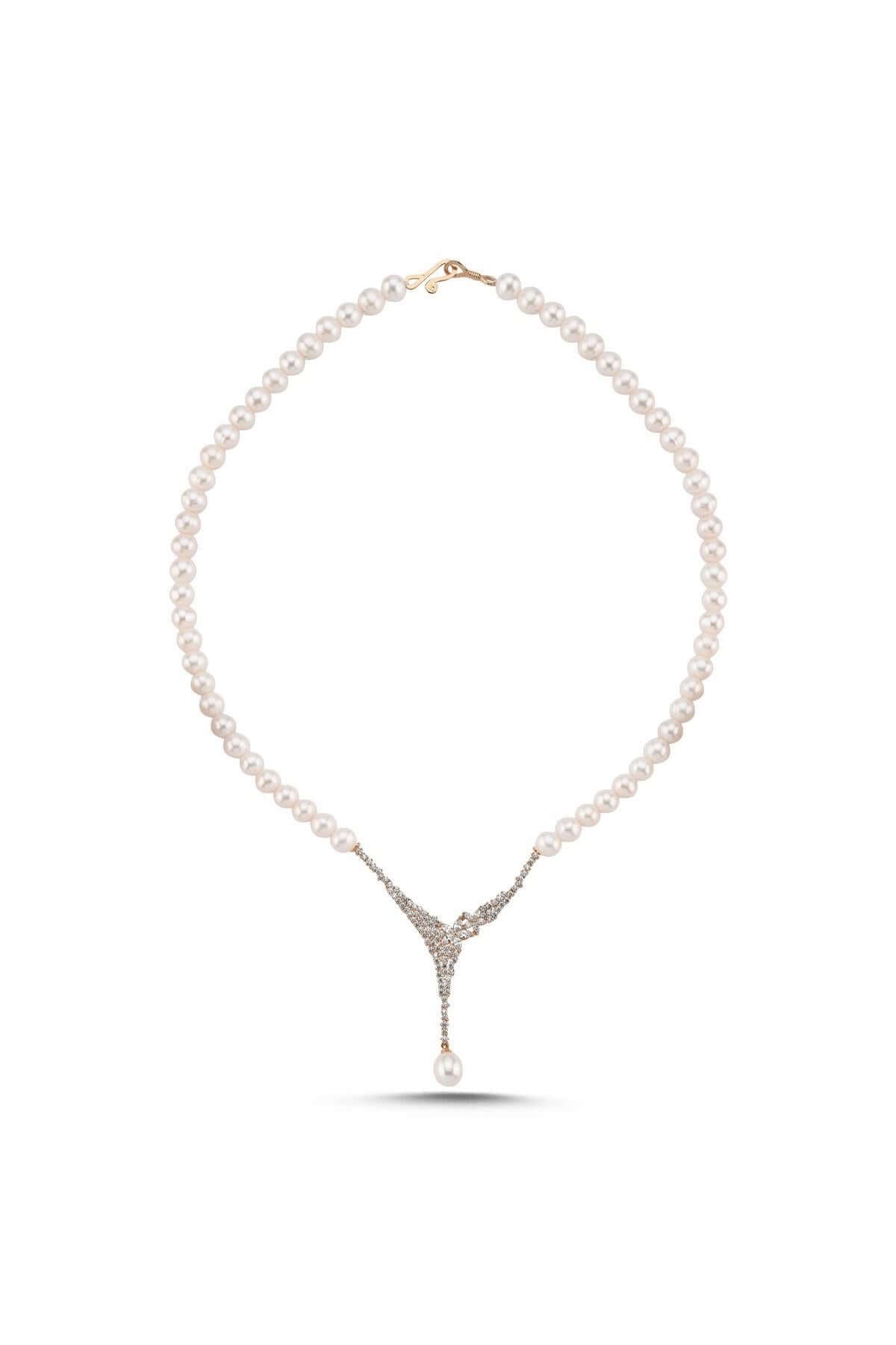 Çiçek Detay Zirkon Taşlı Doğal İnci Kolye | | Birinci1926