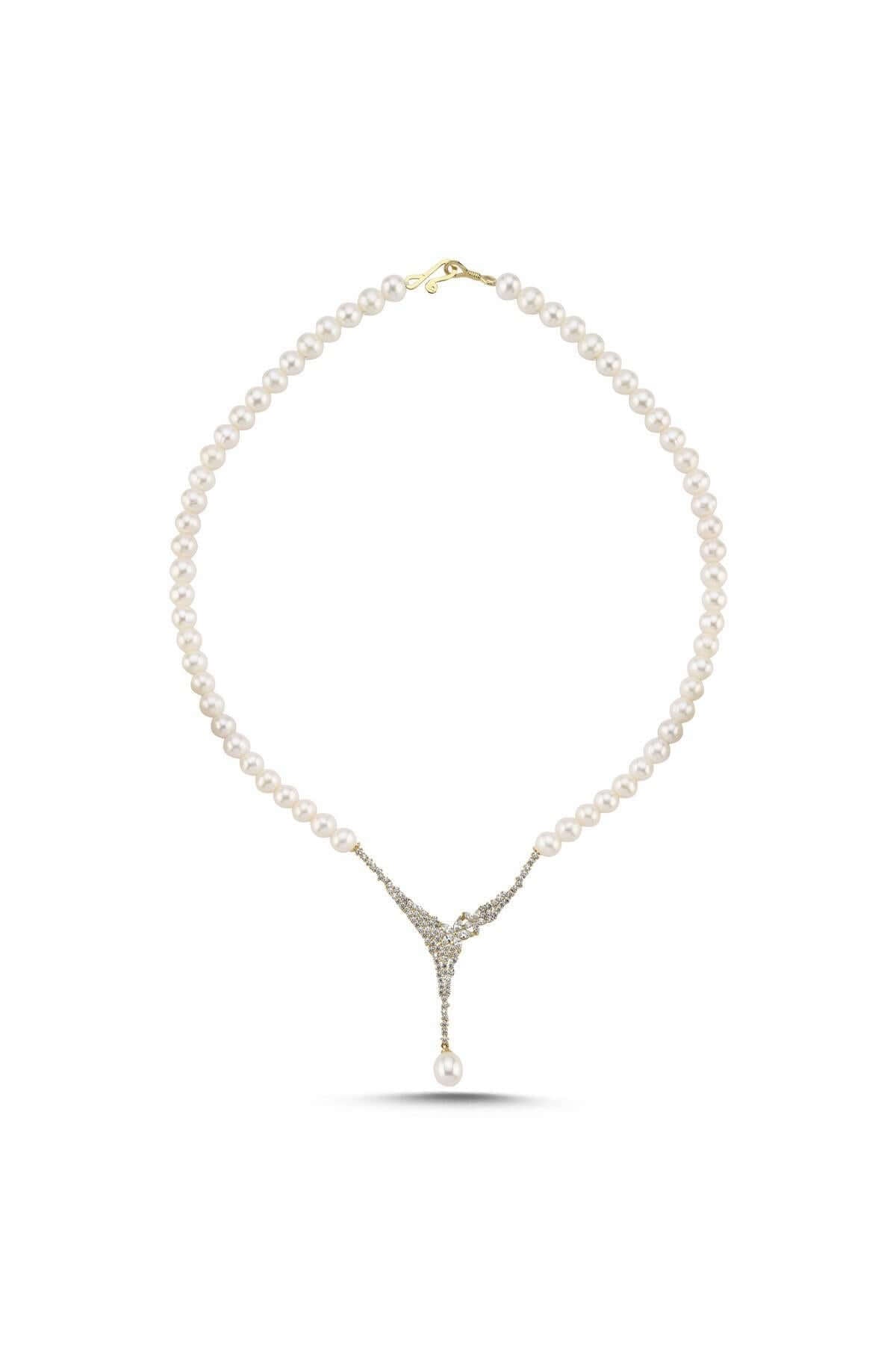 Çiçek Detay Zirkon Taşlı Doğal İnci Kolye | | Birinci1926