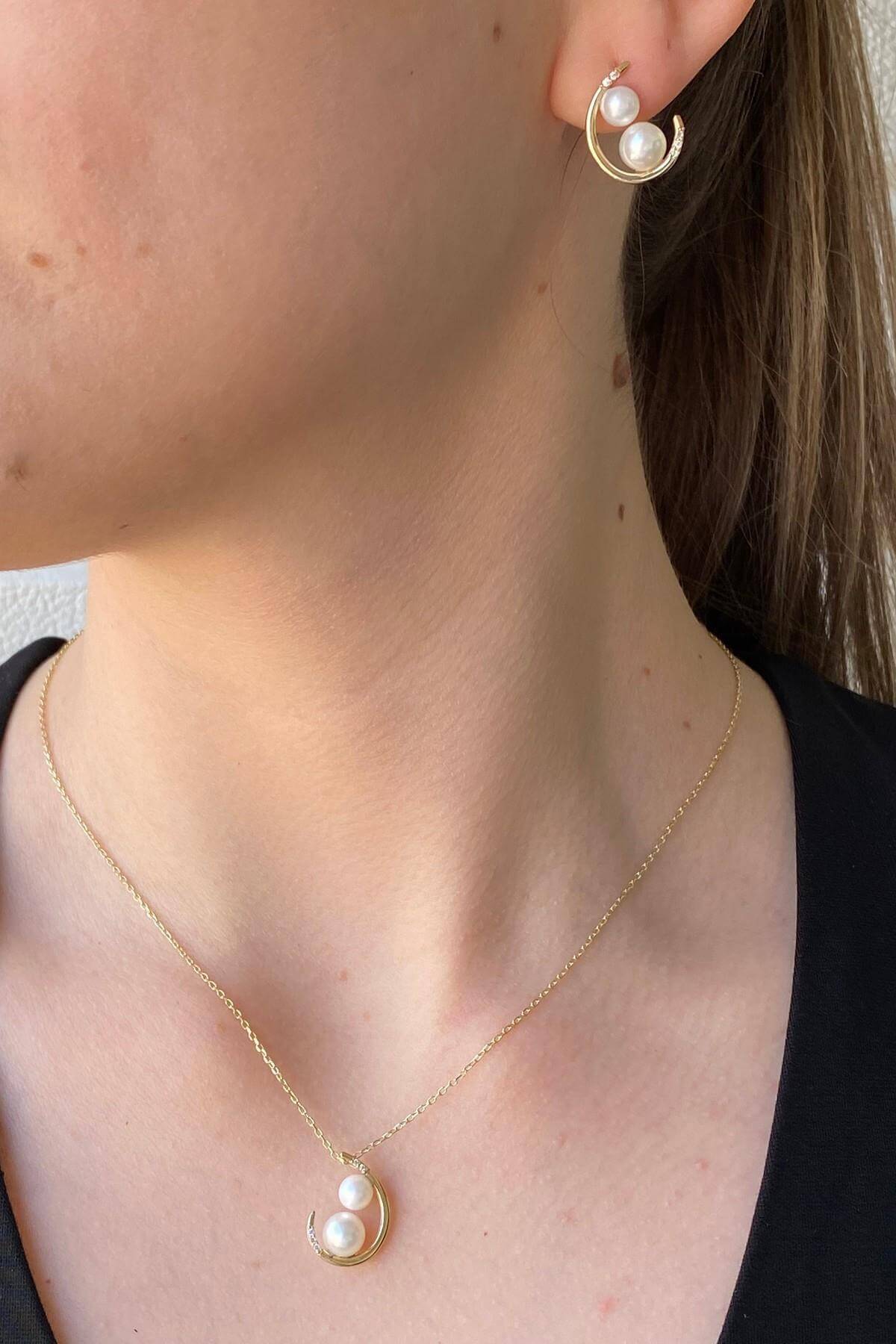 Çift Doğal İncili Küpe Kolye İkili Set | | Birinci1926