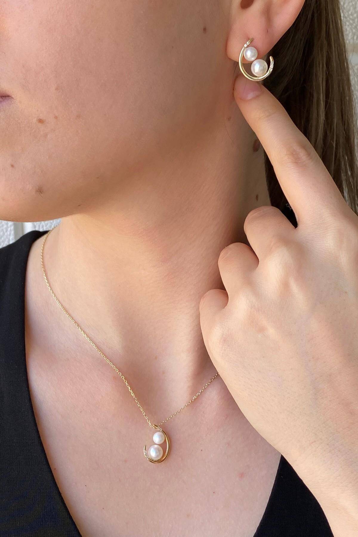 Çift Doğal İncili Küpe Kolye İkili Set | | Birinci1926