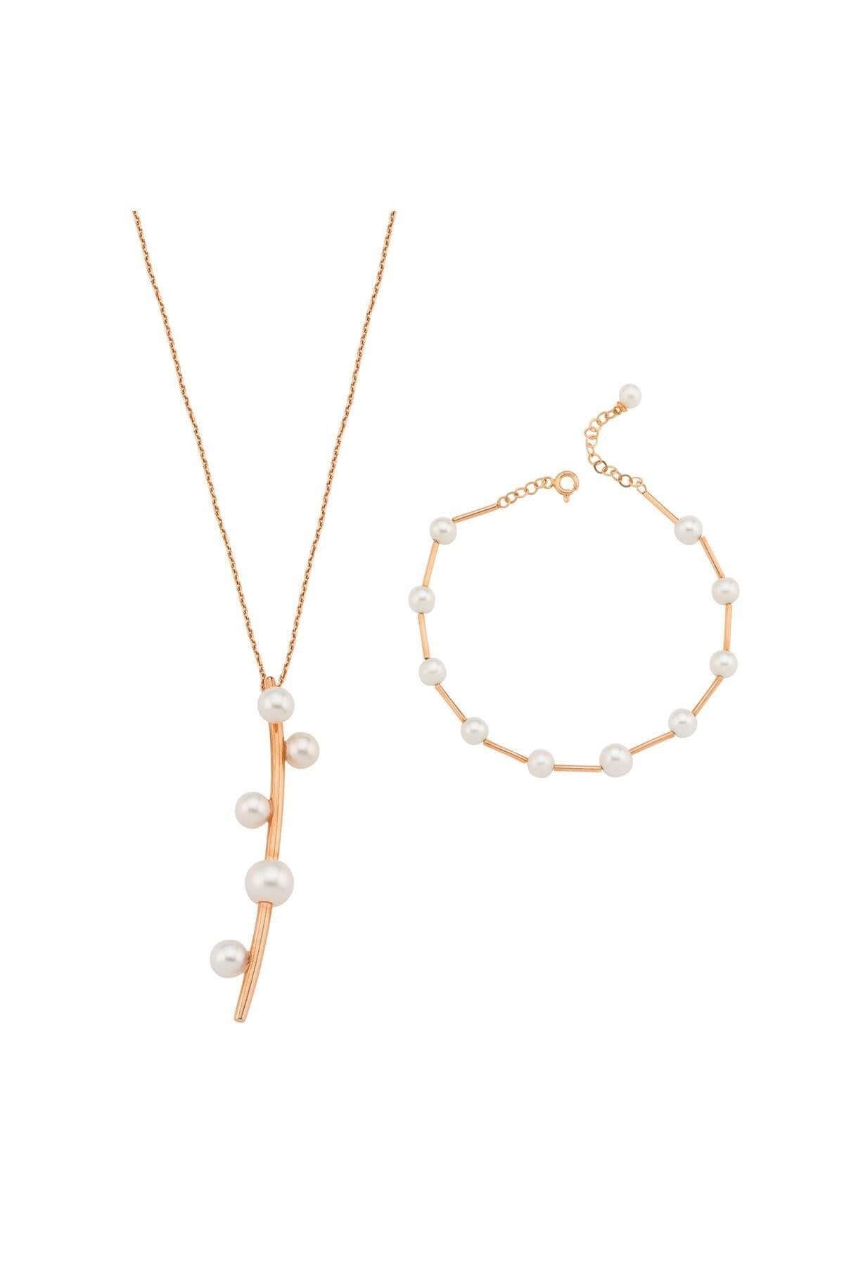 Çubuk Üzeri Beş Doğal İnci Kolye Bileklik İkili Set | | Birinci1926