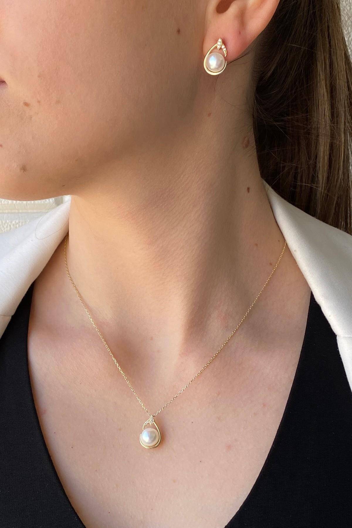 Damla Doğal İnci Küpe Kolye İkili Set | | Birinci1926