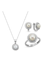 Doğal İnci Küpe Kolye Yüzük Üçlü Set | | Birinci1926