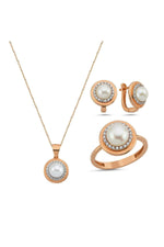 Doğal İnci Küpe Kolye Yüzük Üçlü Set | | Birinci1926