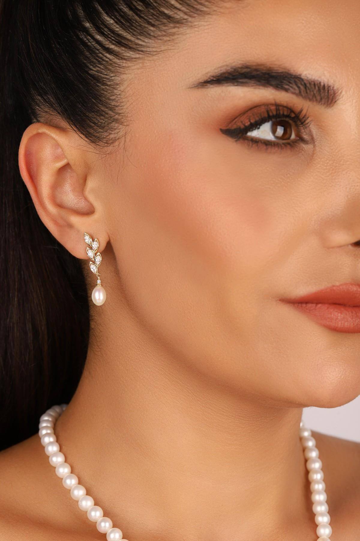 Doğal İnci Yaprak Taşlı Küpe | | Birinci1926