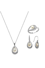 Doğal İncili Küpe Kolye Yüzük Üçlü Set | | Birinci1926