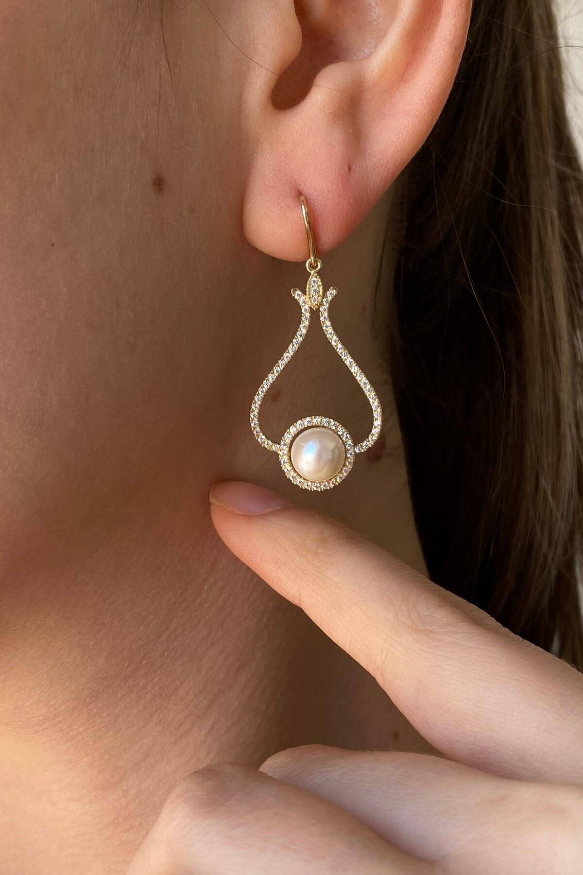 Lale Taşlı Doğal İnci Küpe Kolye İkili Set | | Birinci1926