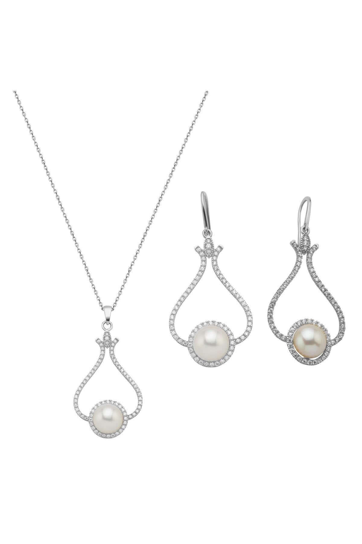 Lale Taşlı Doğal İnci Küpe Kolye İkili Set | | Birinci1926