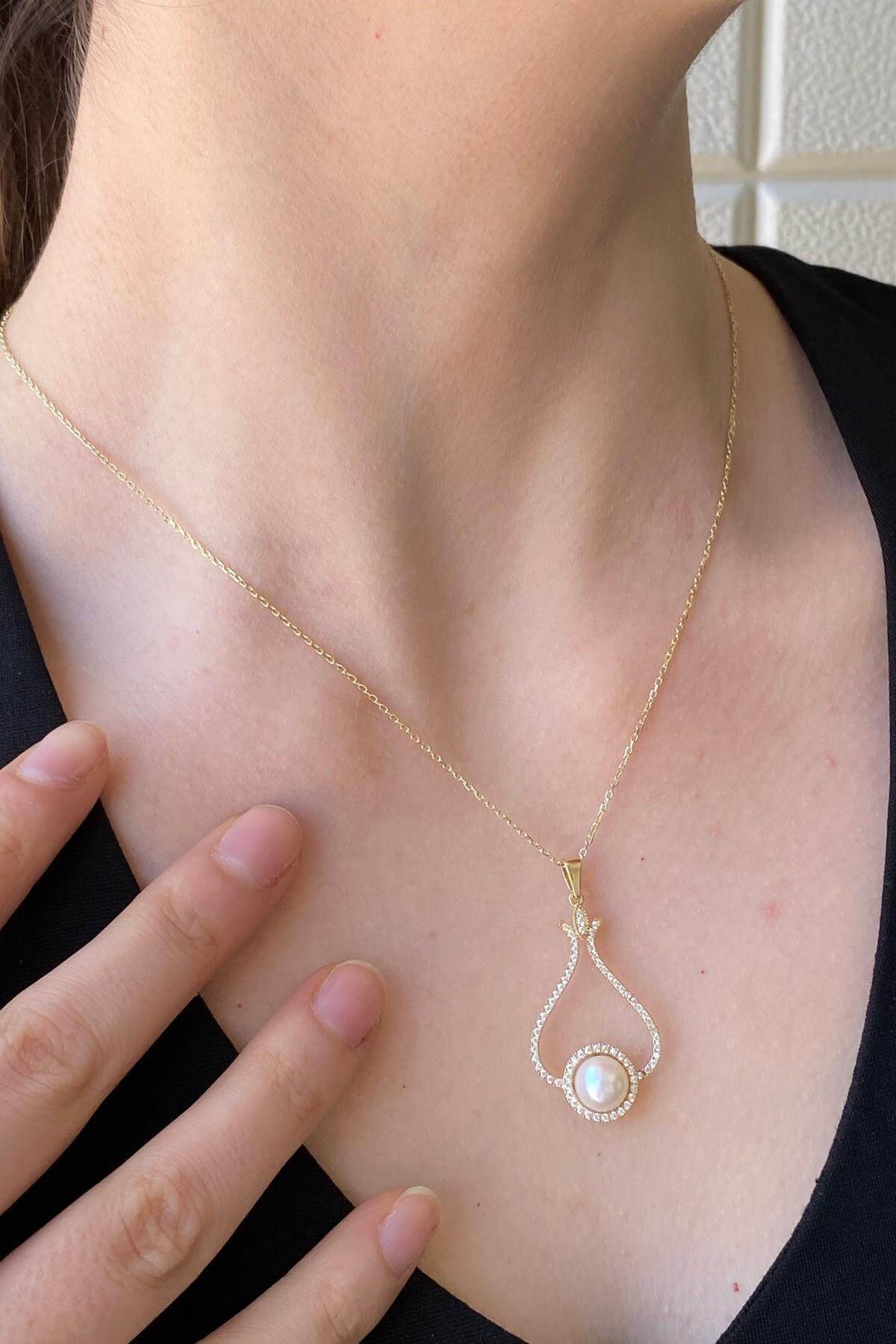 Lale Taşlı Doğal İnci Küpe Kolye İkili Set | | Birinci1926