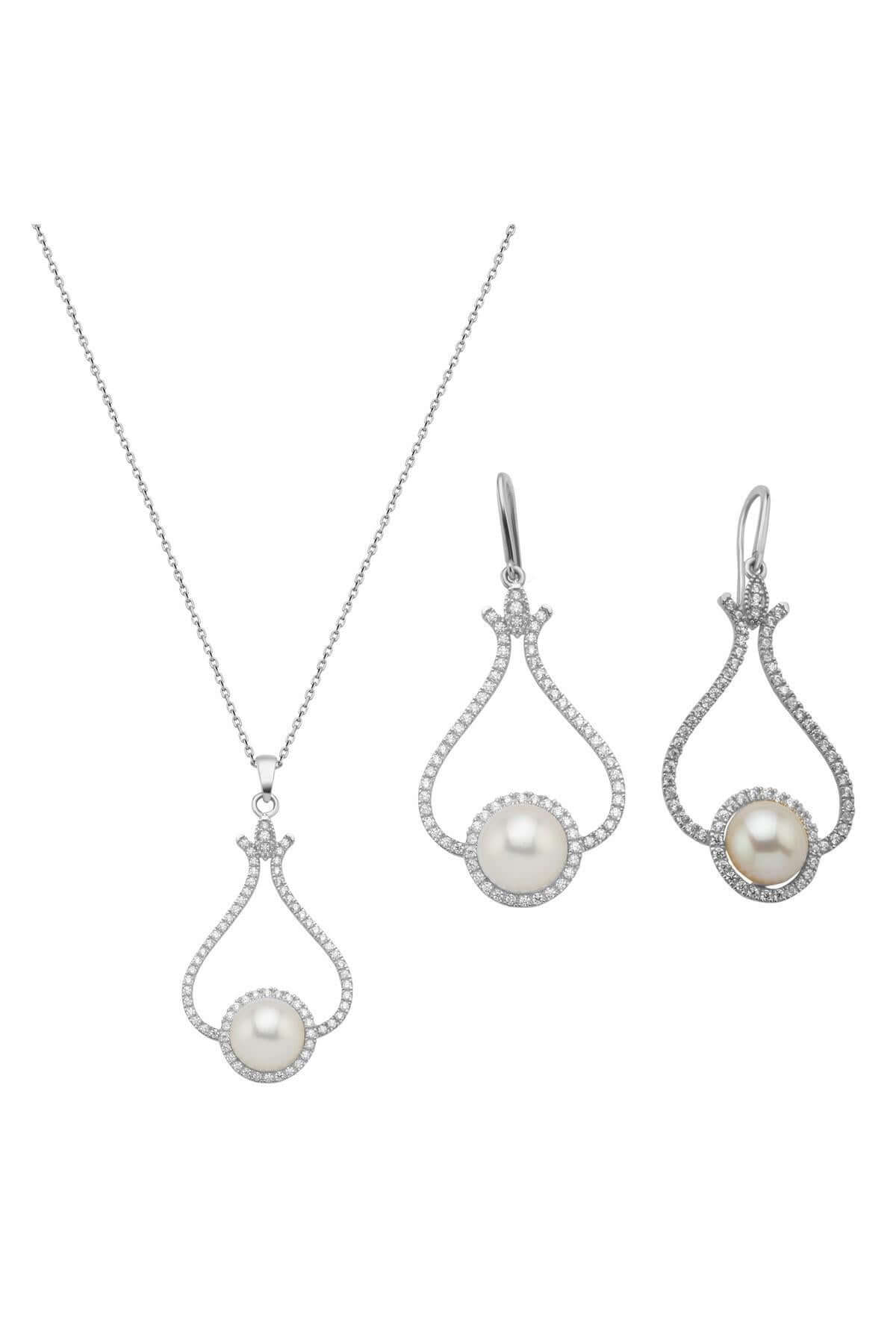 Lale Taşlı Doğal İnci Küpe Kolye İkili Set | | Birinci1926