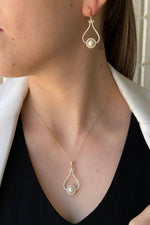 Lale Taşlı Doğal İnci Küpe Kolye İkili Set | | Birinci1926