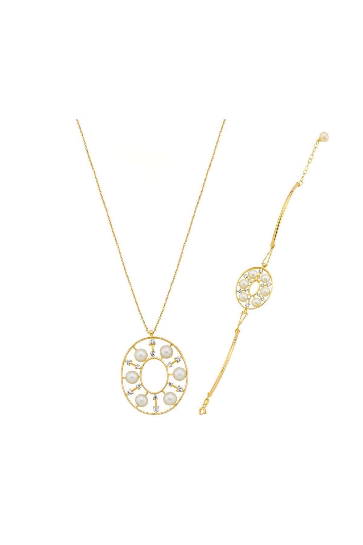 Tasarımlı Doğal İncili Kolye Bileklik İkili Set | | Birinci1926