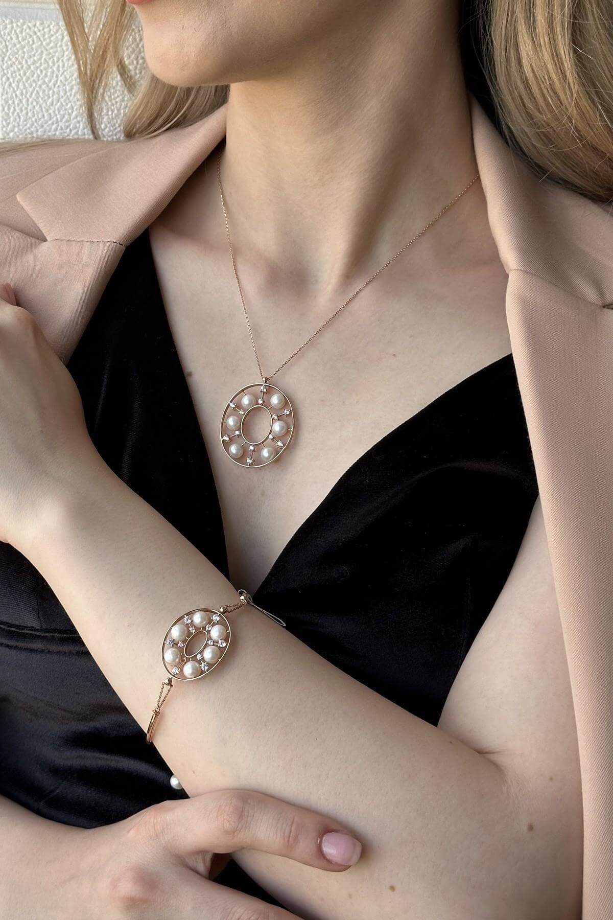 Tasarımlı Doğal İncili Kolye Bileklik İkili Set | | Birinci1926