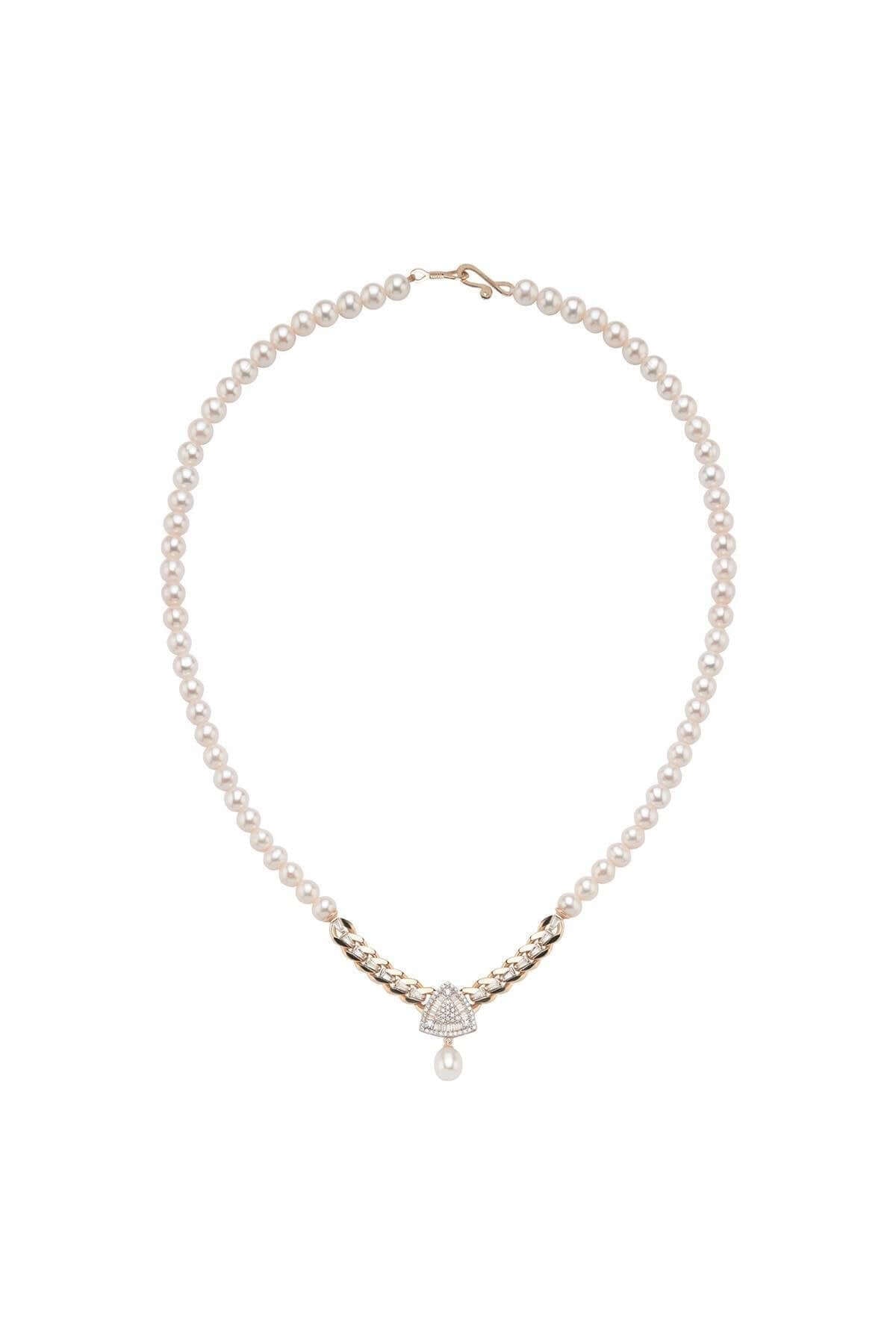 Üçgen Model Baget Taşlı Doğal İnci Kolye | | Birinci1926