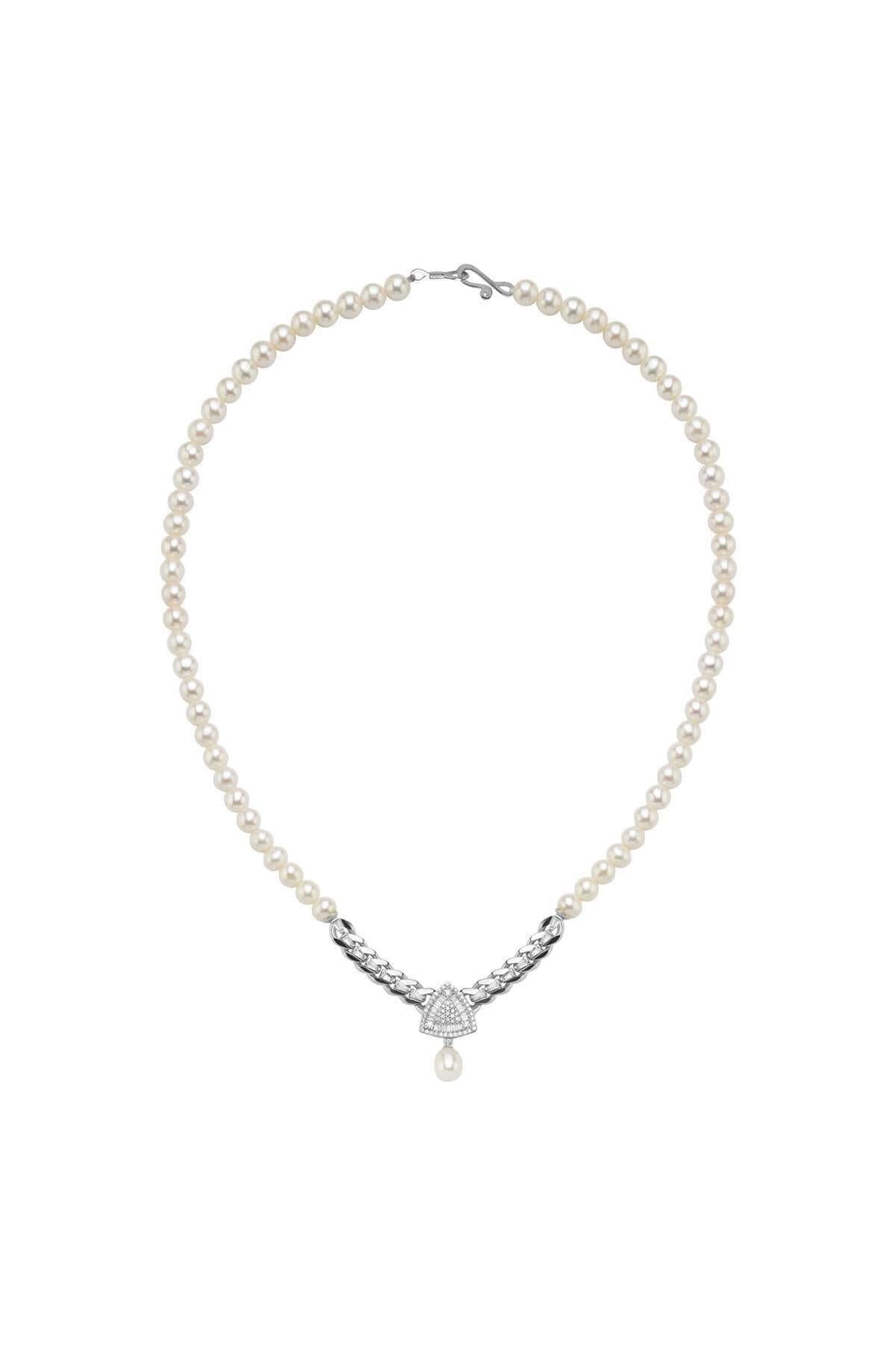 Üçgen Model Baget Taşlı Doğal İnci Kolye | | Birinci1926