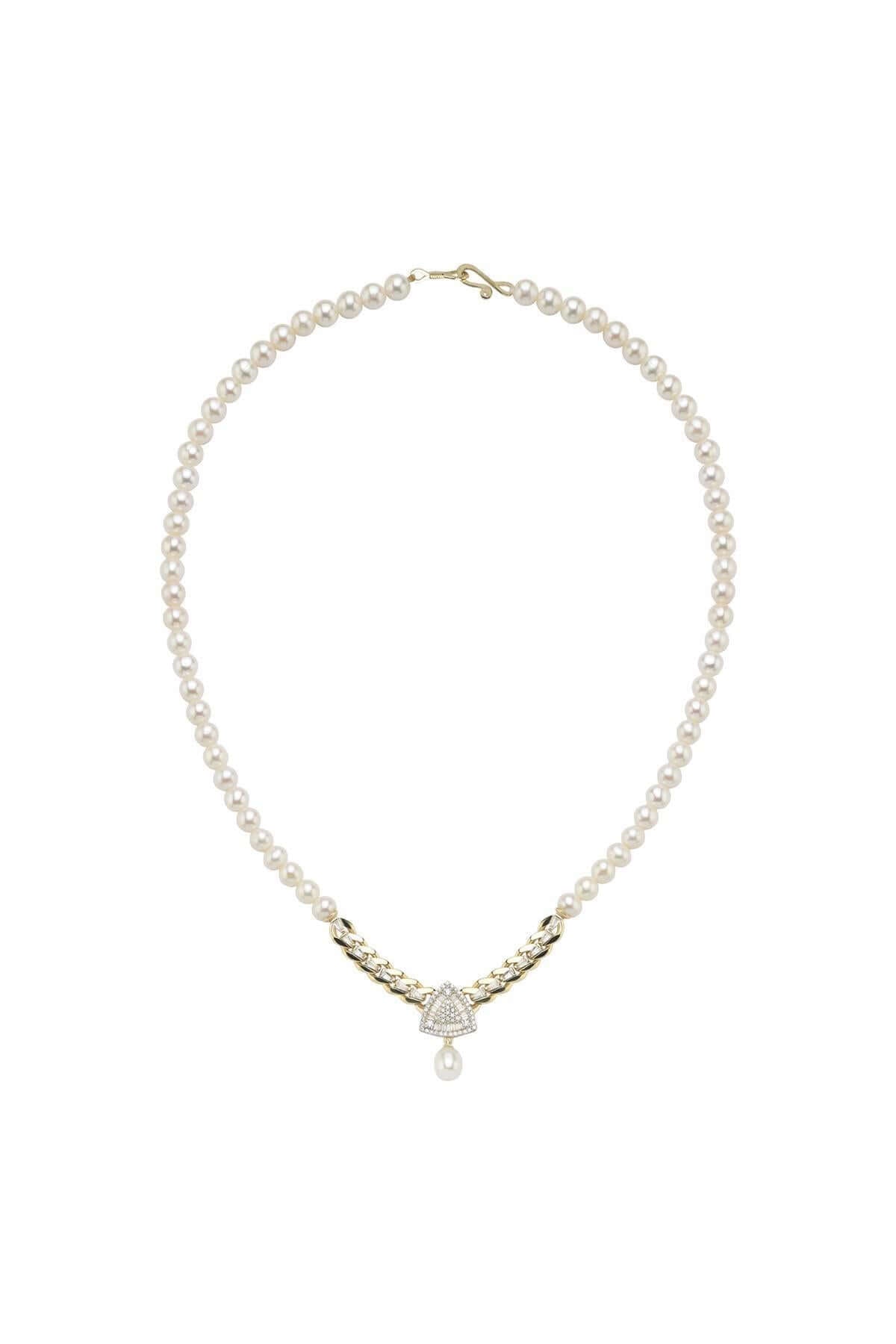 Üçgen Model Baget Taşlı Doğal İnci Kolye | | Birinci1926