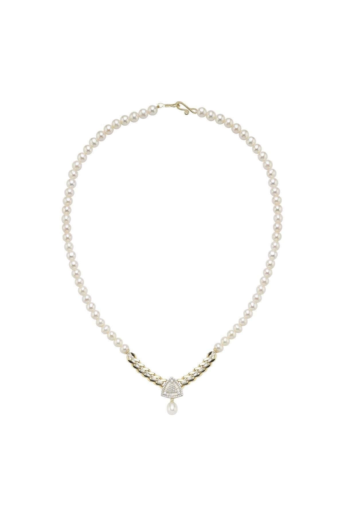 Üçgen Model Baget Taşlı Doğal İnci Kolye | | Birinci1926